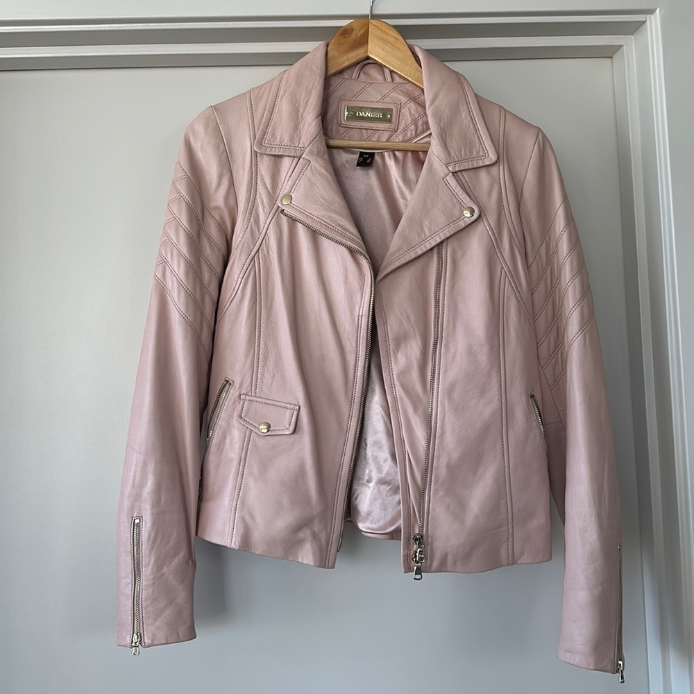 Danielle lambskin leather jacket blush/pink small new